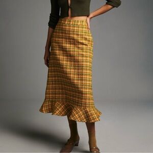 Anthropologie English Factory Yellow Plaid Skirt